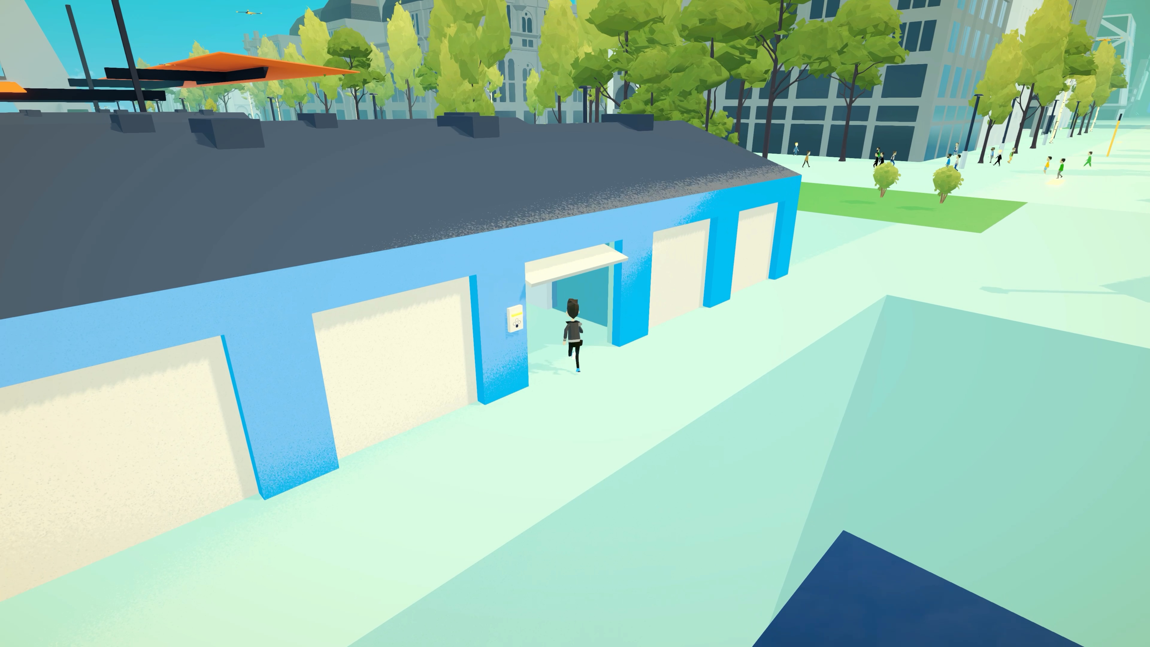 Screenshot of player standing outside building